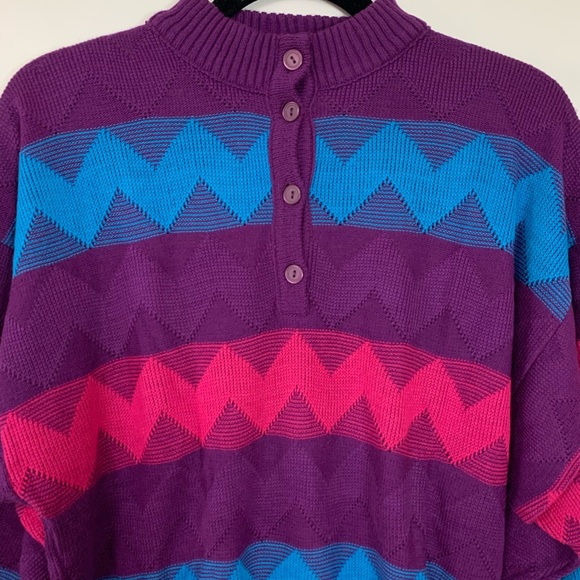 VTG Express Knit Zig Zag Grandpa Sweater Size Large Bright Retro Statement Cozy - Picture 13 of 15